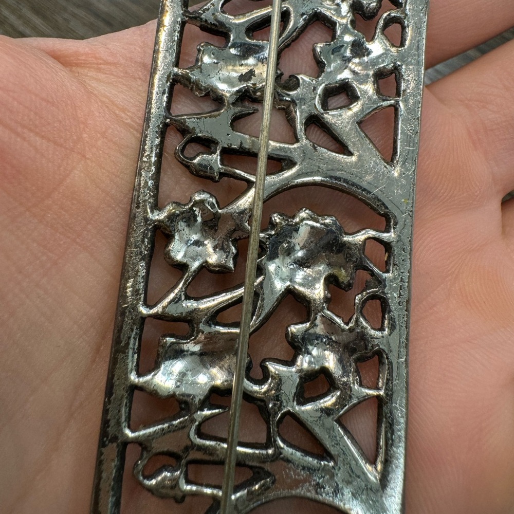 925 Sterling Silver Rectangular Flower Vintage Pi… - image 6